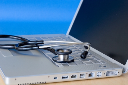 Stethoscope on a laptop keyboard