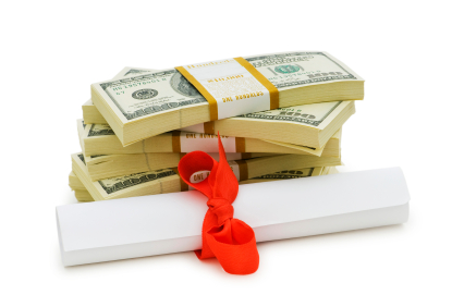 Concept of expensive education - dollars and diploma